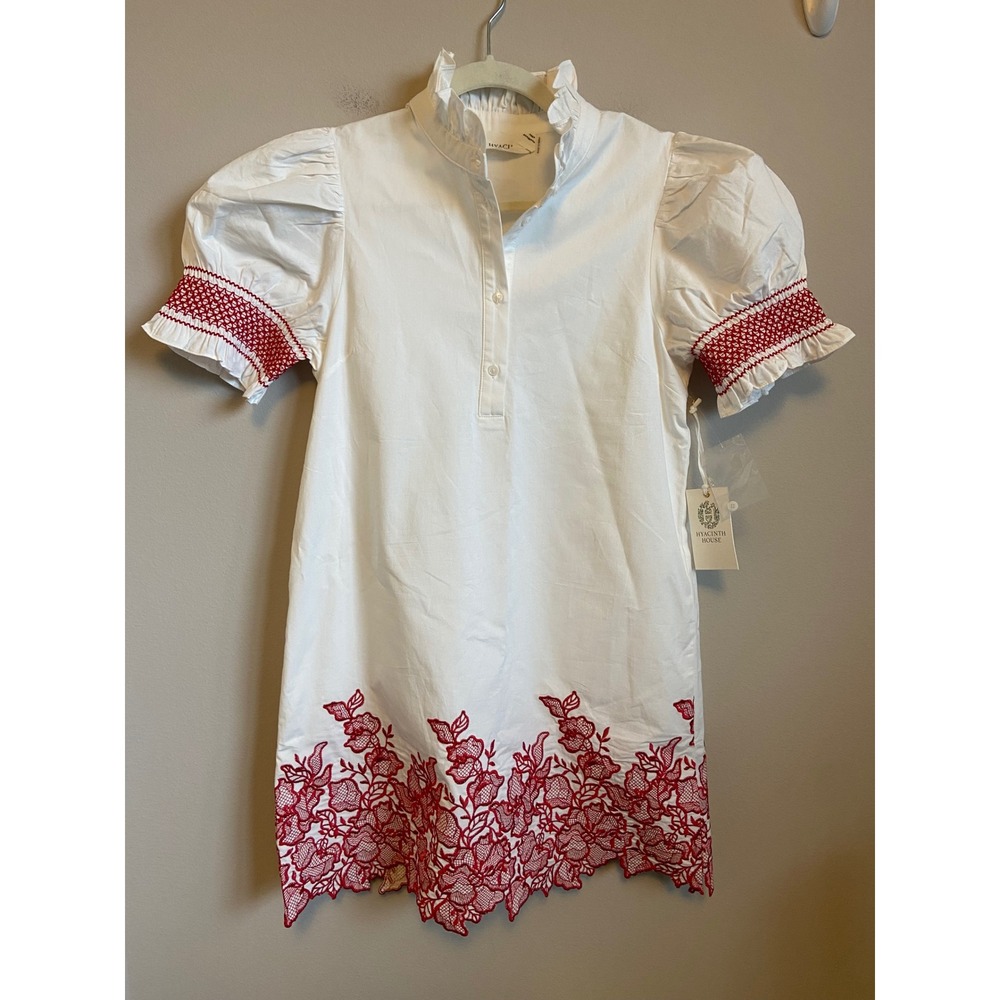 Tuckernuck Hyacinth House White Red Embroidered Mini Dress XS New With Tags - Picture 2 of 9